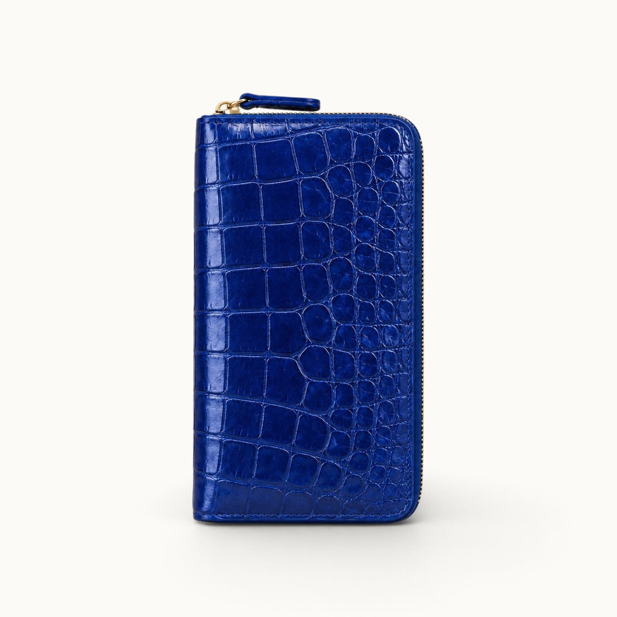 Belvedere Siamese crocodile zip-around wallet in Royal Blue with gold-tone hardware