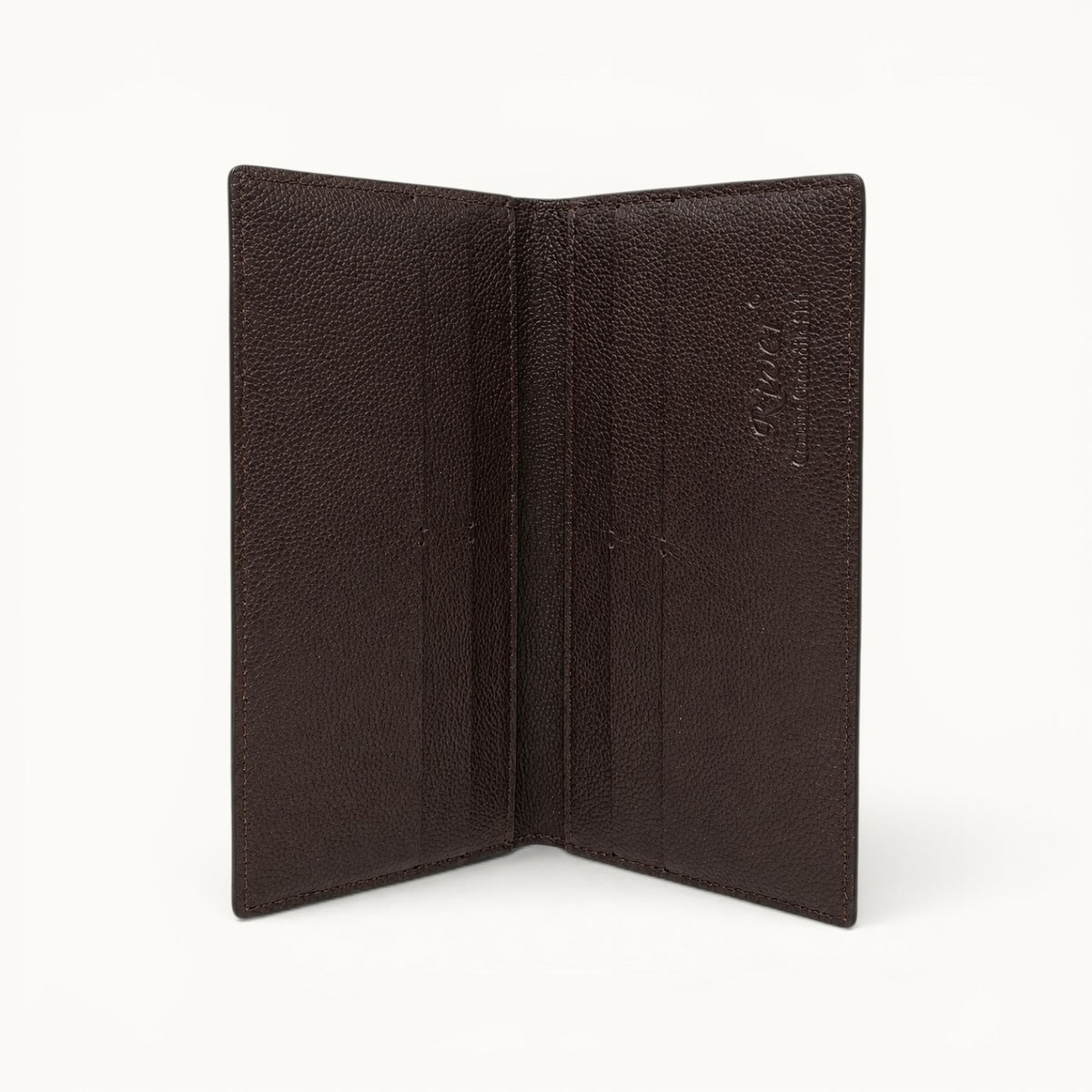 Open interior view of The Kingsley Crocodile Long Wallet in Imperial Mahogany showcasing the premium leather lining and slim construction.