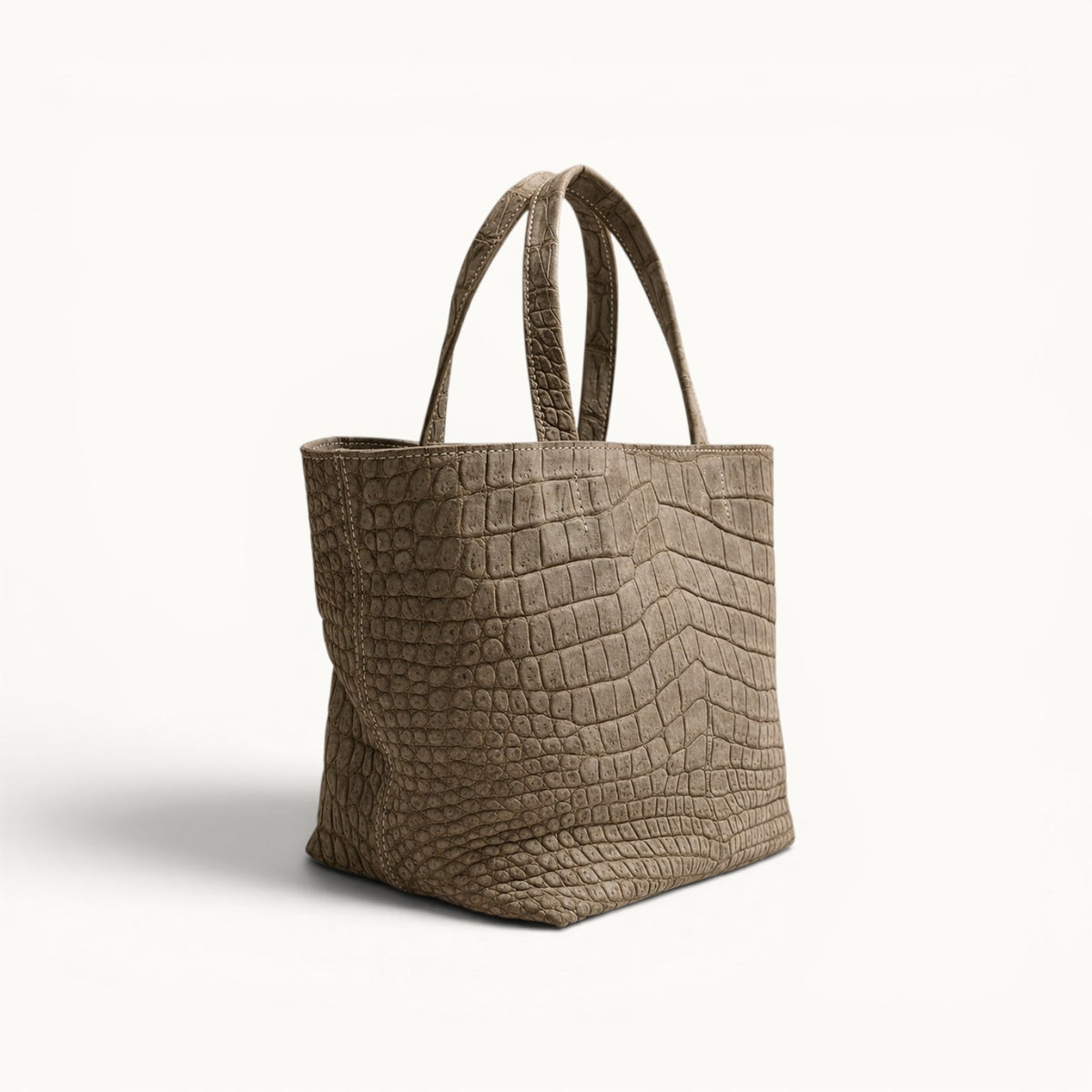 Back view of The Atelier Tote luxury Porosus crocodile leather tote bag, handcrafted from genuine Porosus crocodile leather with a distinctive natural scale pattern.