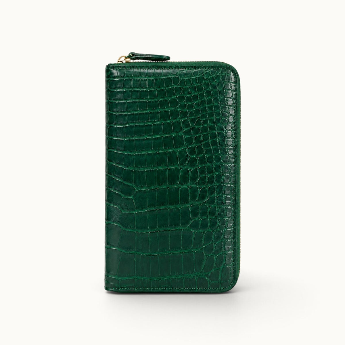 Belvedere Siamese crocodile zip-around wallet in Emerald Green with gold-tone hardware