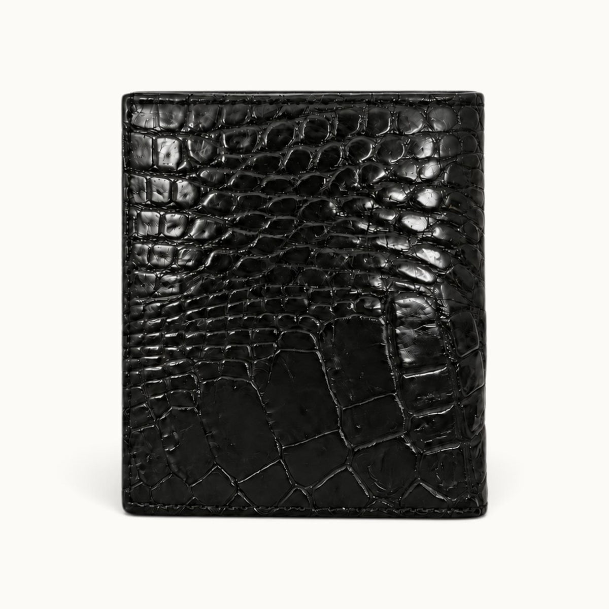 The Compact Crocodile Wallet in Classic Black showing the natural Siamese crocodile scale pattern across the back exterior