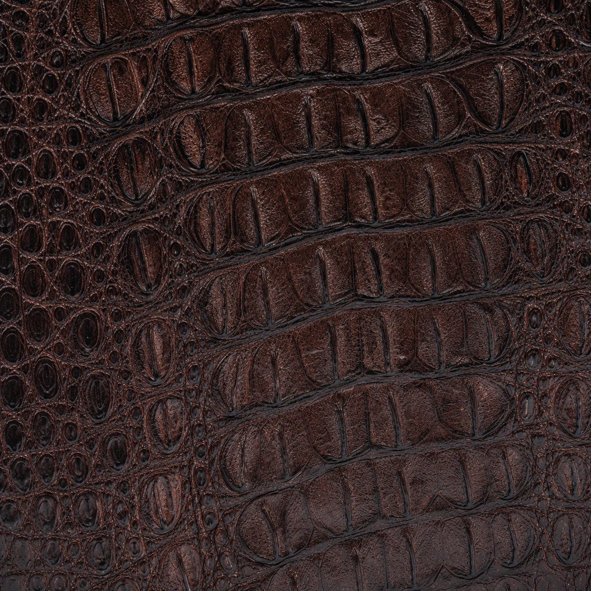 Handcrafted espresso brown crocodile leather detail showing natural grain and scale texture
